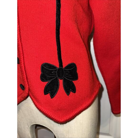 ASTRIFA Vintage Wool Sweater Gestrickte Tracht Germany Bow Red Black Holiday 40 - Picture 2 of 8